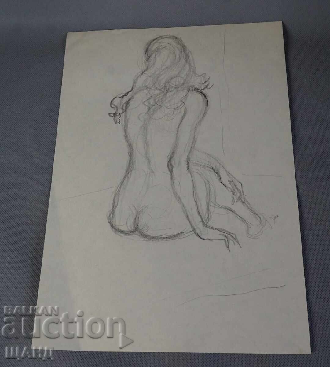 Old Master drawing, pencil, erotic, nude body