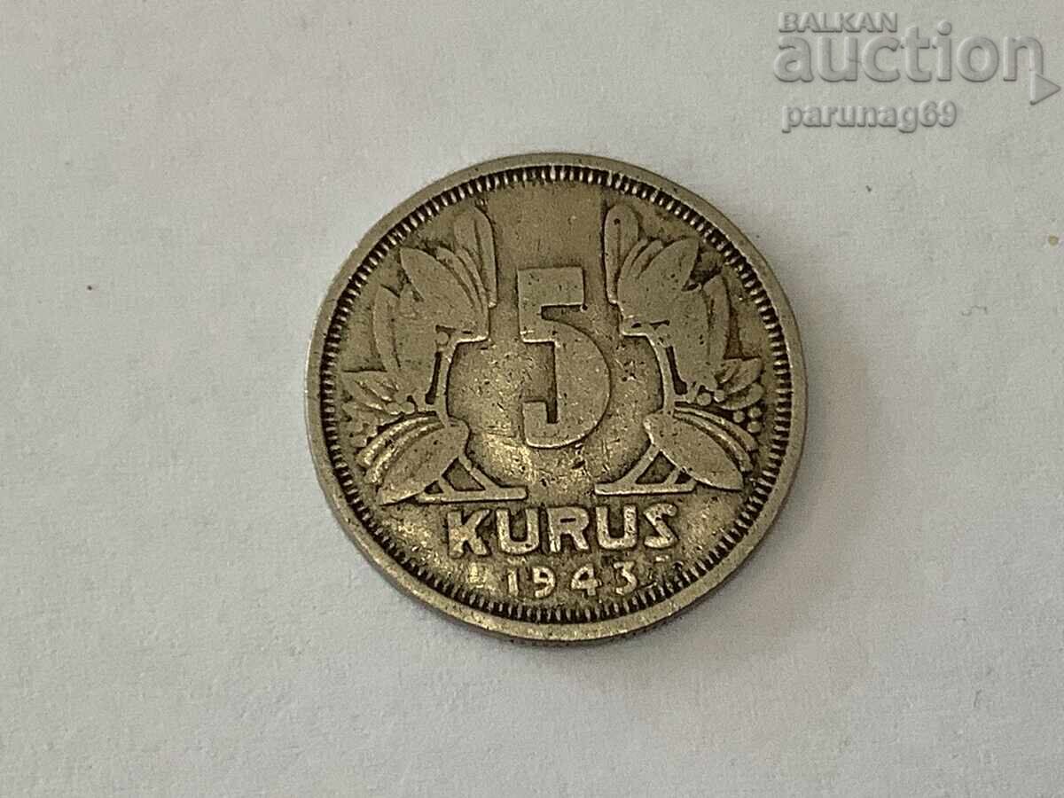 Република Турция 5 куруша 1943 година