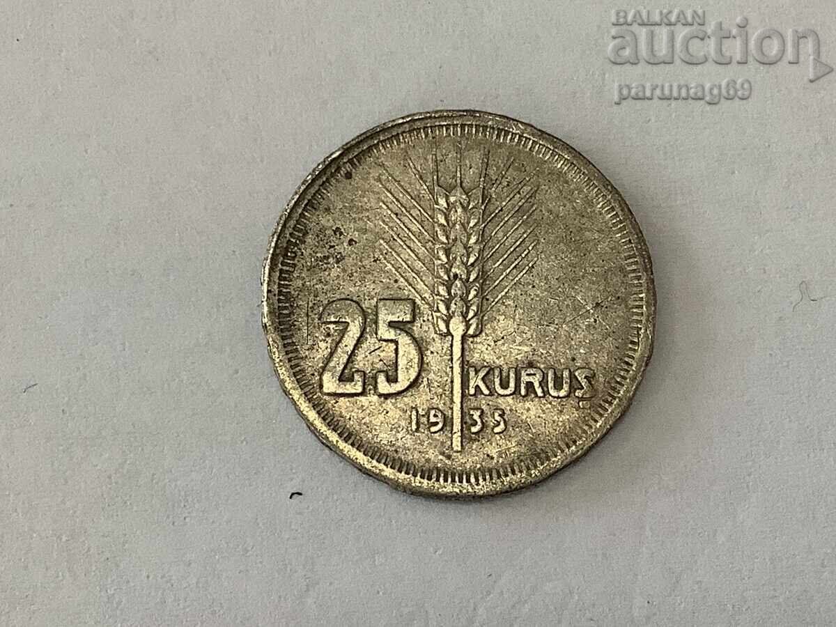 Republic of Turkey 25 Kurus 1935 Silver 0.830