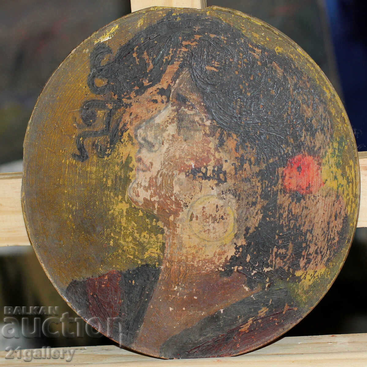 Tablou vechi, ulei pe pânză, portret