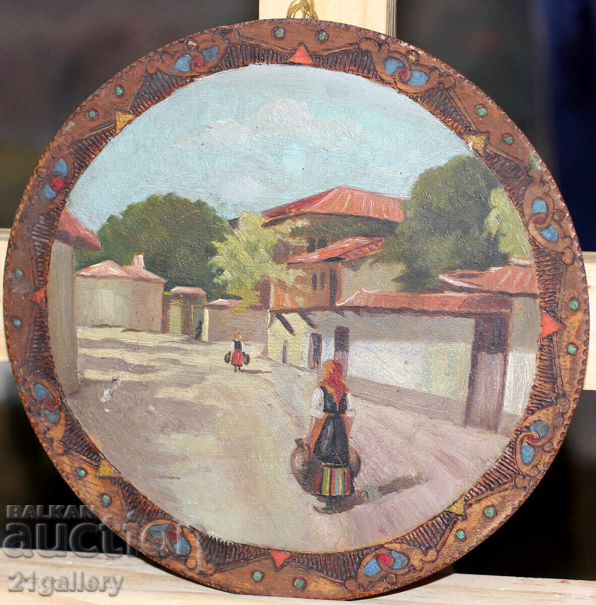 Δημοπρασία Παλιός ελαιογραφία αγροτικό τοπίο