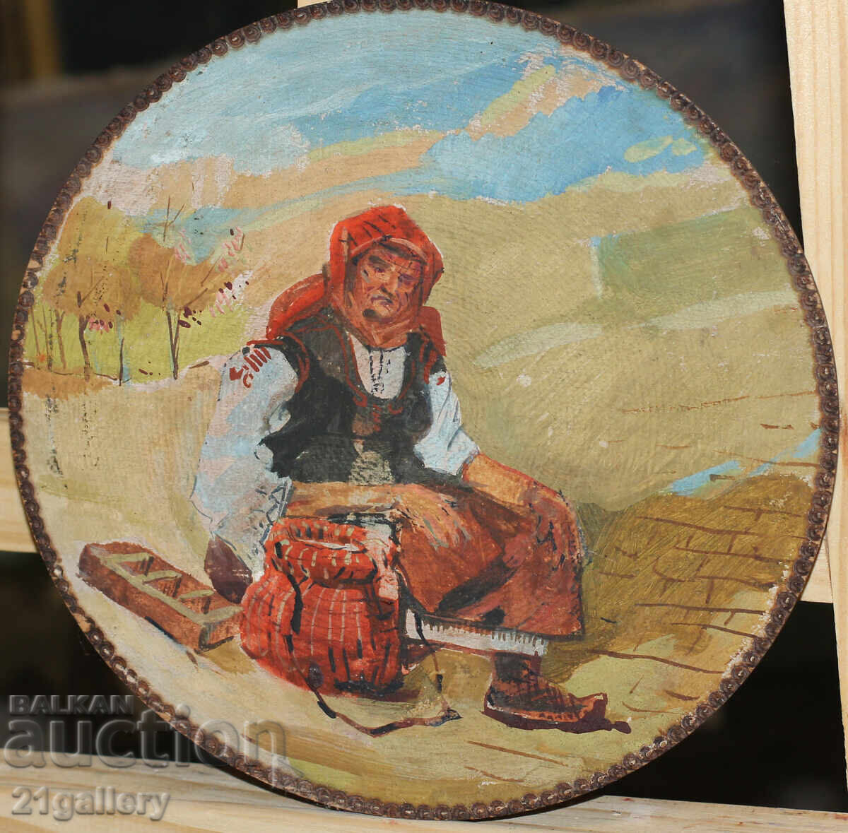Old oil painting, woman in traditional costume