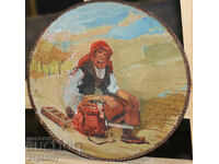 Old oil painting, woman in traditional costume