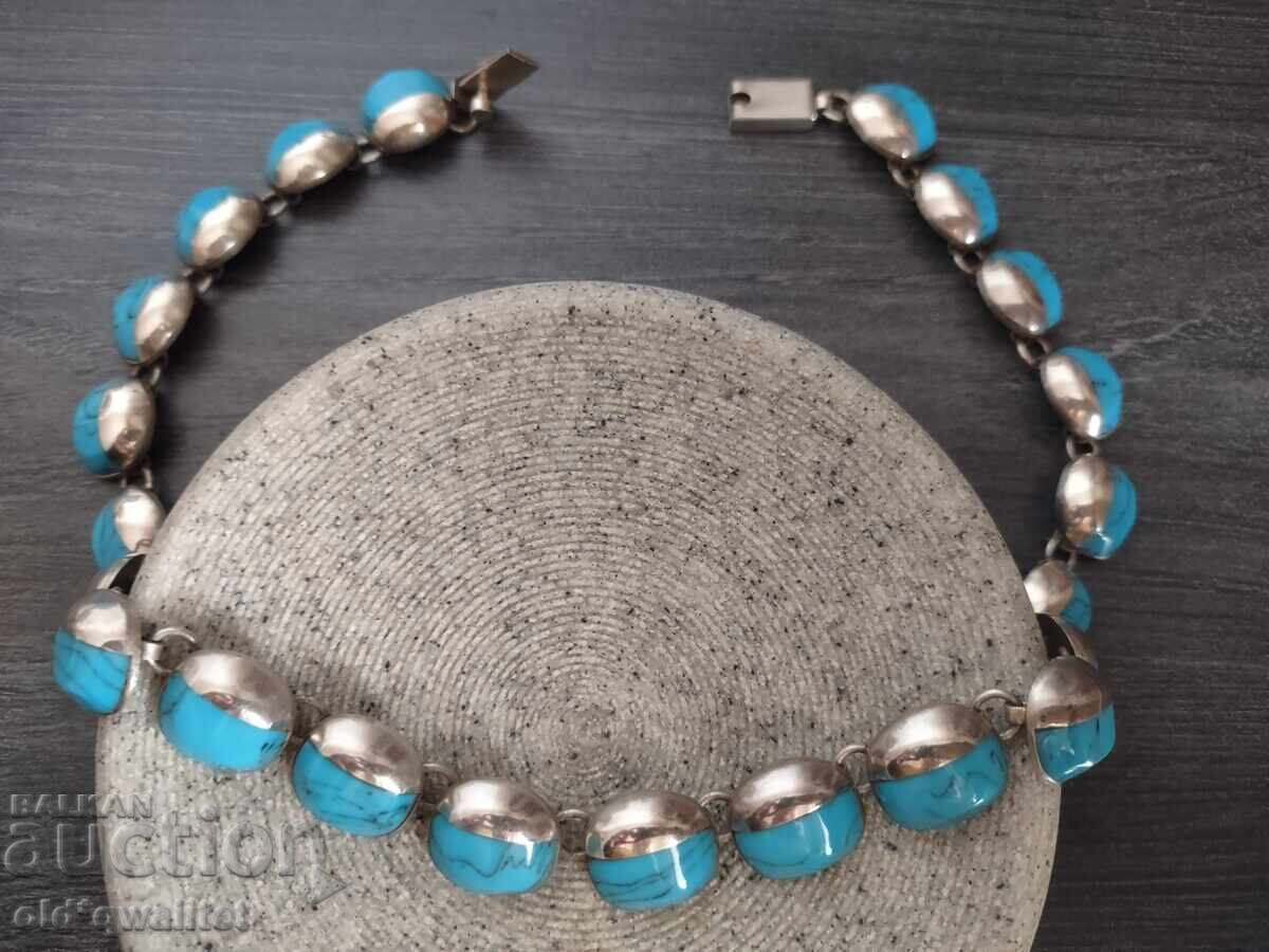 Старо елегантно сребърно колие Мексико с Тюркоаз с цена 997.00 лв. | € 509.76