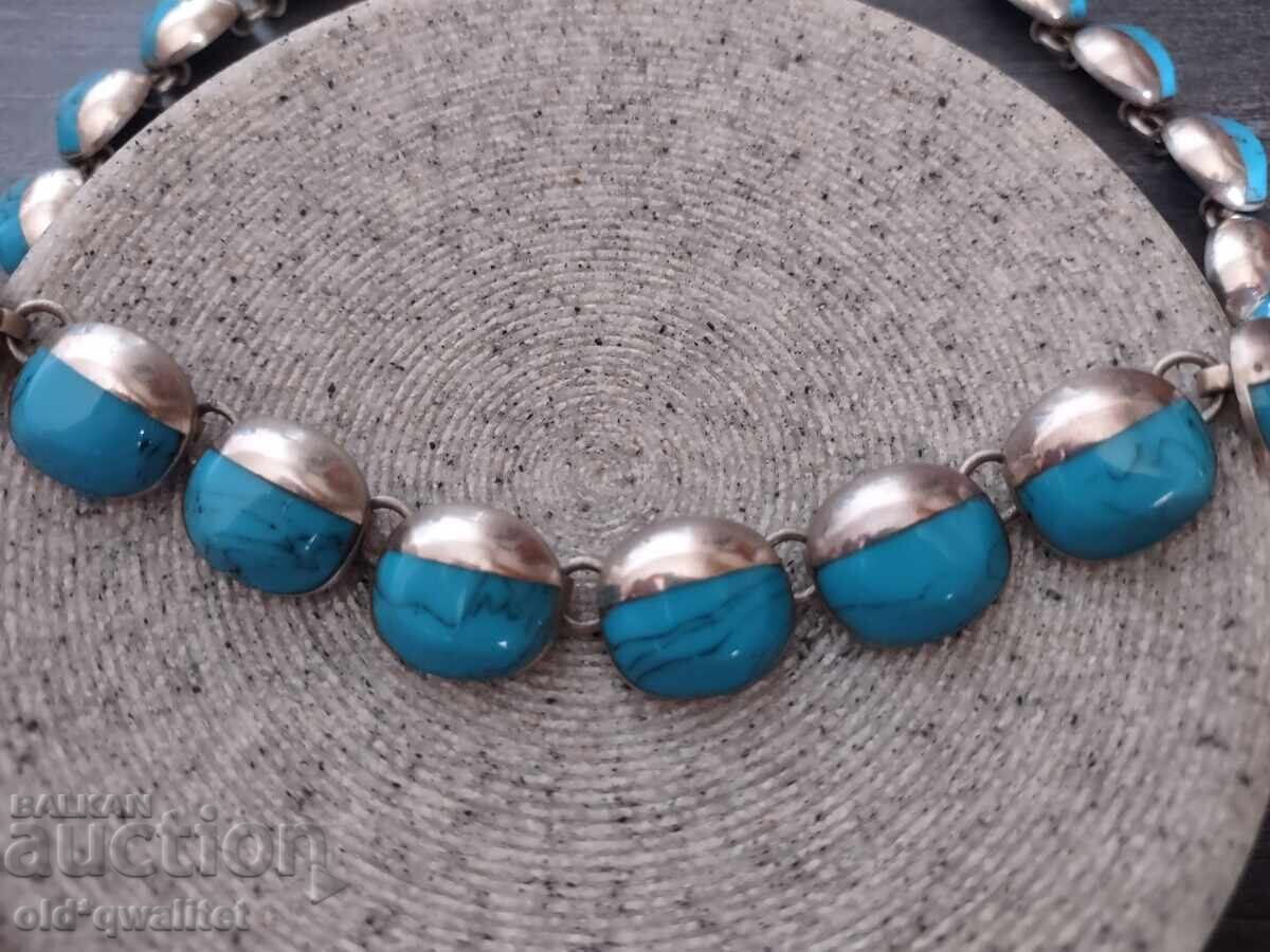 Аукцион Старо елегантно сребърно колие Мексико с Тюркоаз