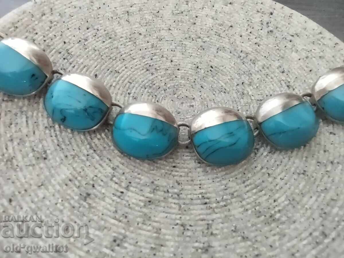 Доставка на Старо елегантно сребърно колие Мексико с Тюркоаз