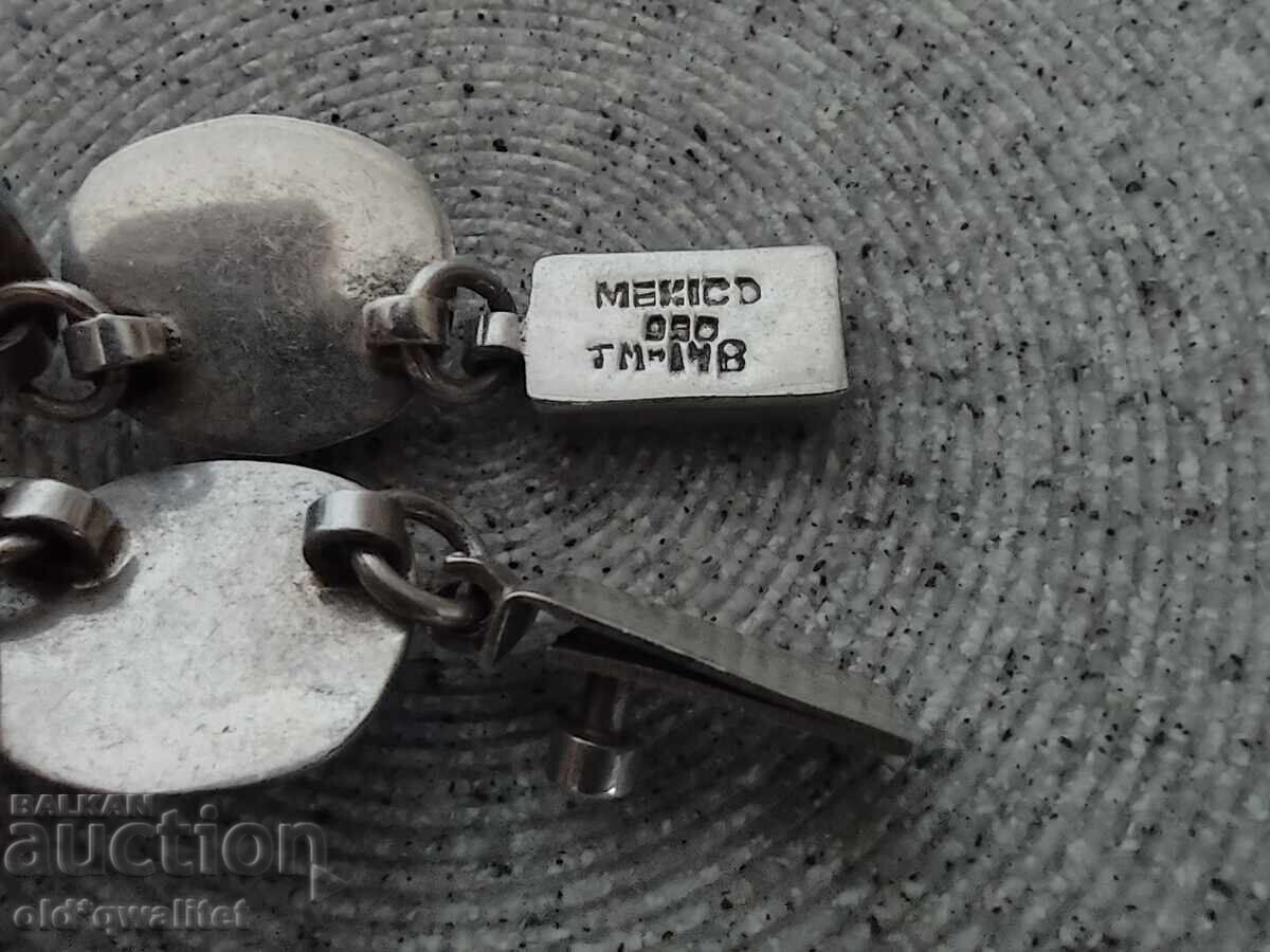 Старо елегантно сребърно колие Мексико с Тюркоаз - 5