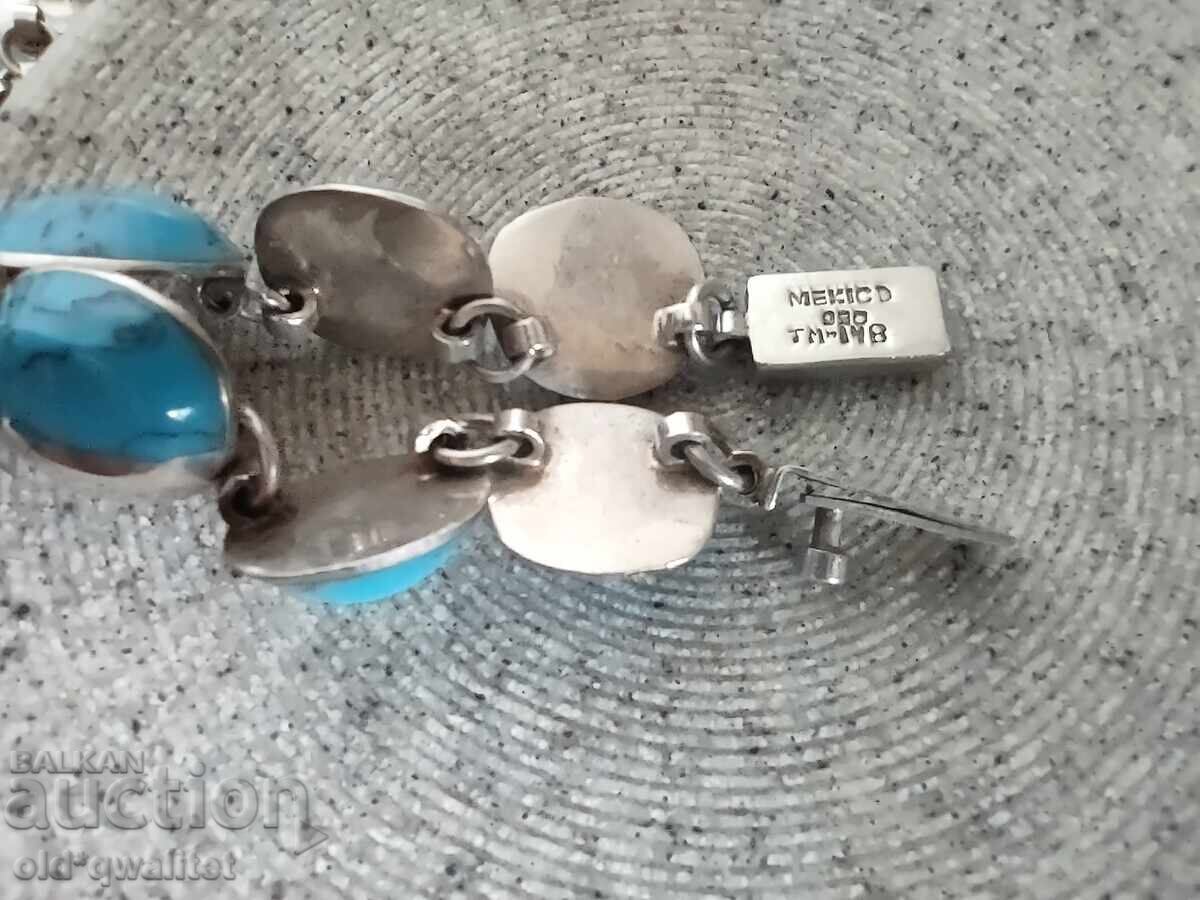 Старо елегантно сребърно колие Мексико с Тюркоаз - 6