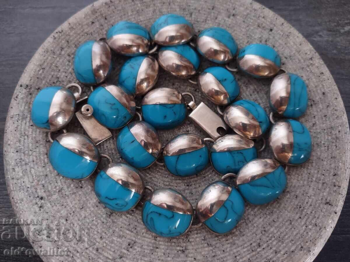 Старо елегантно сребърно колие Мексико с Тюркоаз - 7