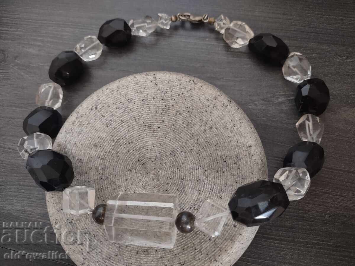 Licitație Colier vechi elegant - Cristal de stâncă și Onix, argint