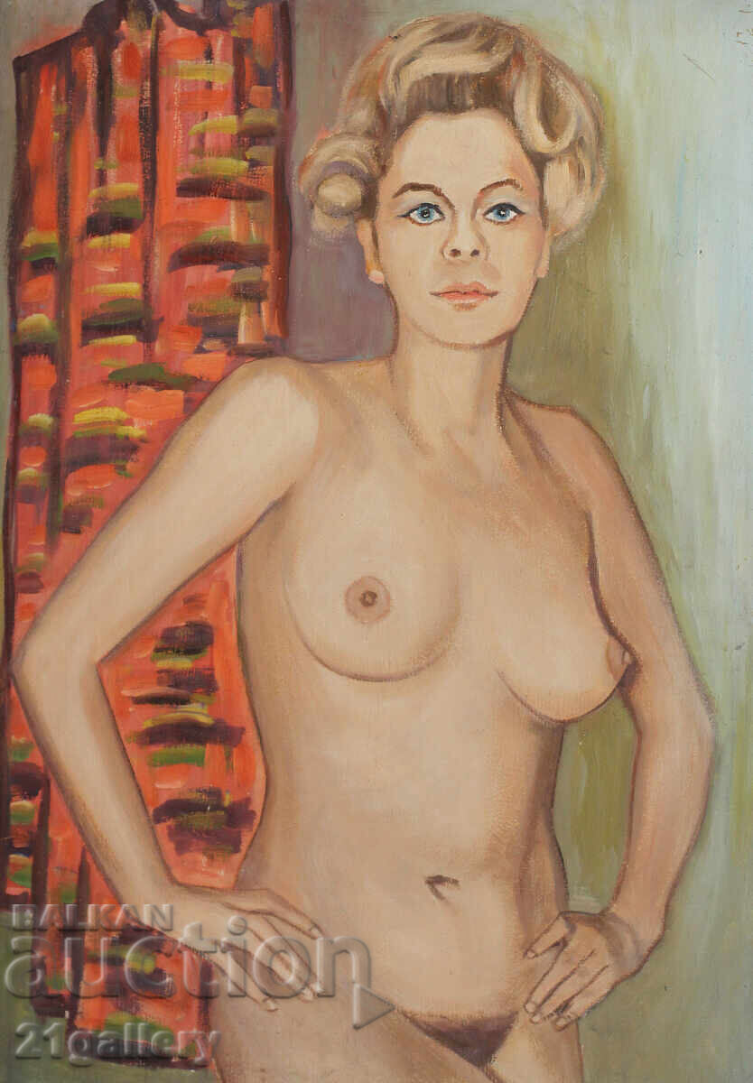 Old oil painting, female portrait, nude body Old oil painting, female portrait, nude body