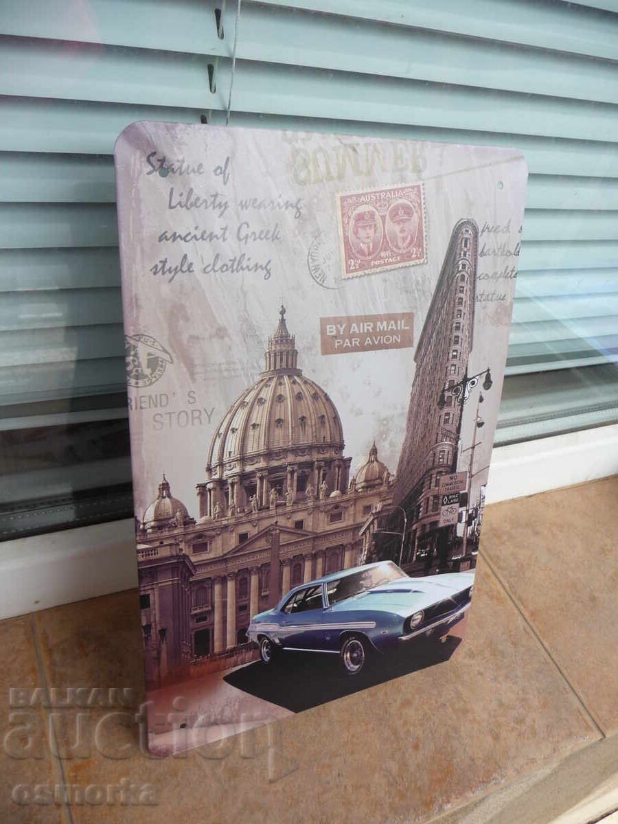 Μεταλλική πινακίδα αυτοκίνητα κτίρια ρετρό πινακίδες φώτα διαφημίσεις διακόσμηση με τιμή 18.00 BGN | € 9.20