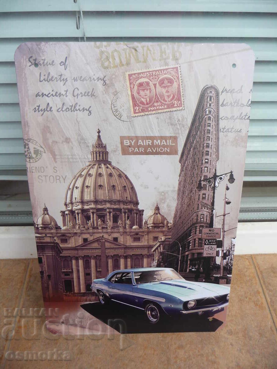 Μεταλλική πινακίδα αυτοκίνητα κτίρια ρετρό πινακίδες φώτα διαφημίσεις διακόσμηση