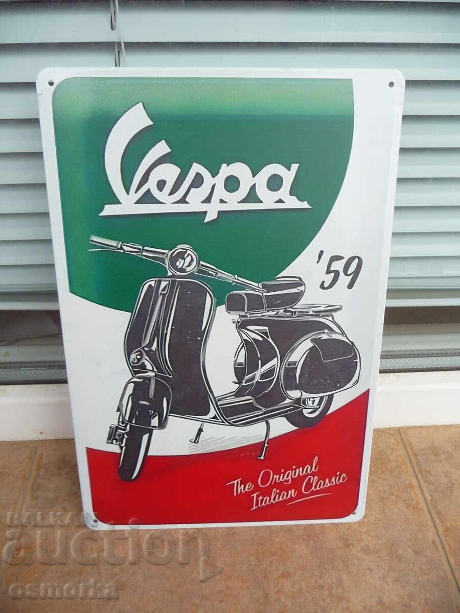 Метална табела мотор Vespa 59 година скутер градски улички м Метална табела мотор Vespa 59 година скутер градски улички м