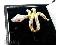 Inel șarpe din argint și aur cu diamante și ochi cu rubine!