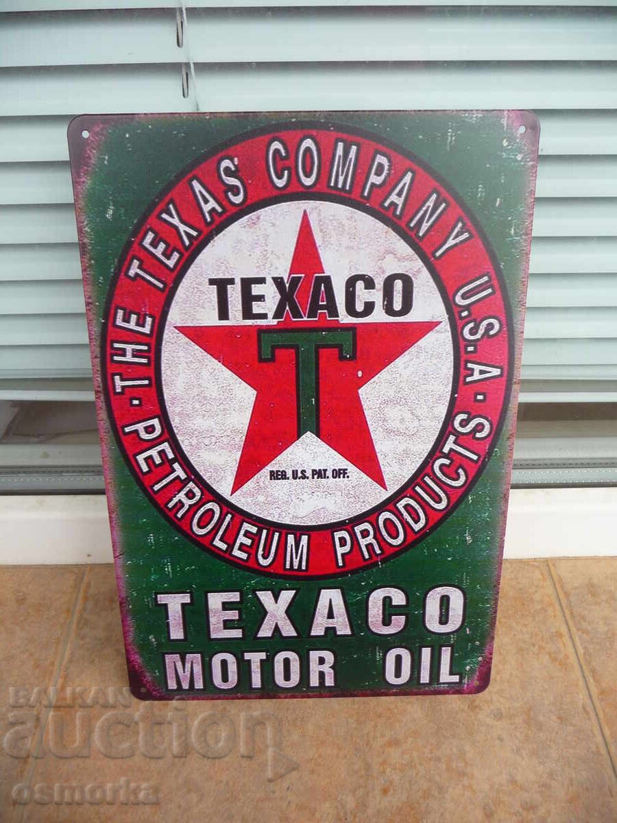 Μεταλλική πινακίδα Taxaco λιπαντικά προϊόντα πετρελαίου βενζίνη