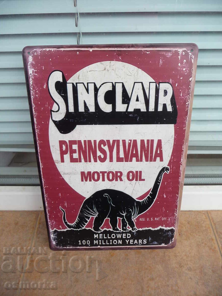 Μεταλλική πινακίδα Sinclair motor oil Πενσυλβάνια Δεινόσαυρος Μεταλλική πινακίδα Sinclair motor oil Πενσυλβάνια Δεινόσαυρος