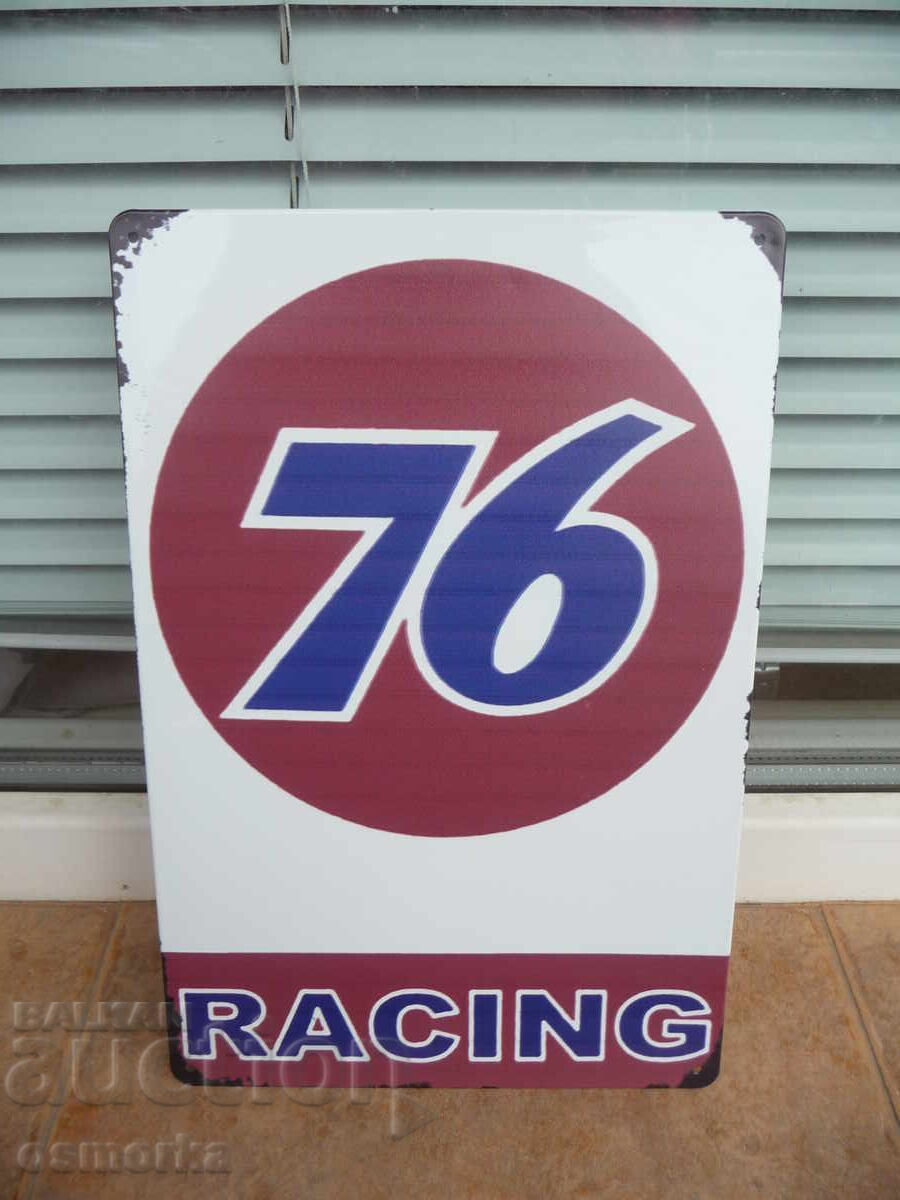 Plăcuță metalică 76 benzinării combustibil de calitate competiție Plăcuță metalică 76 benzinării combustibil de calitate competiție
