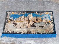 Vintage plush wall hanging with kittens, 60s