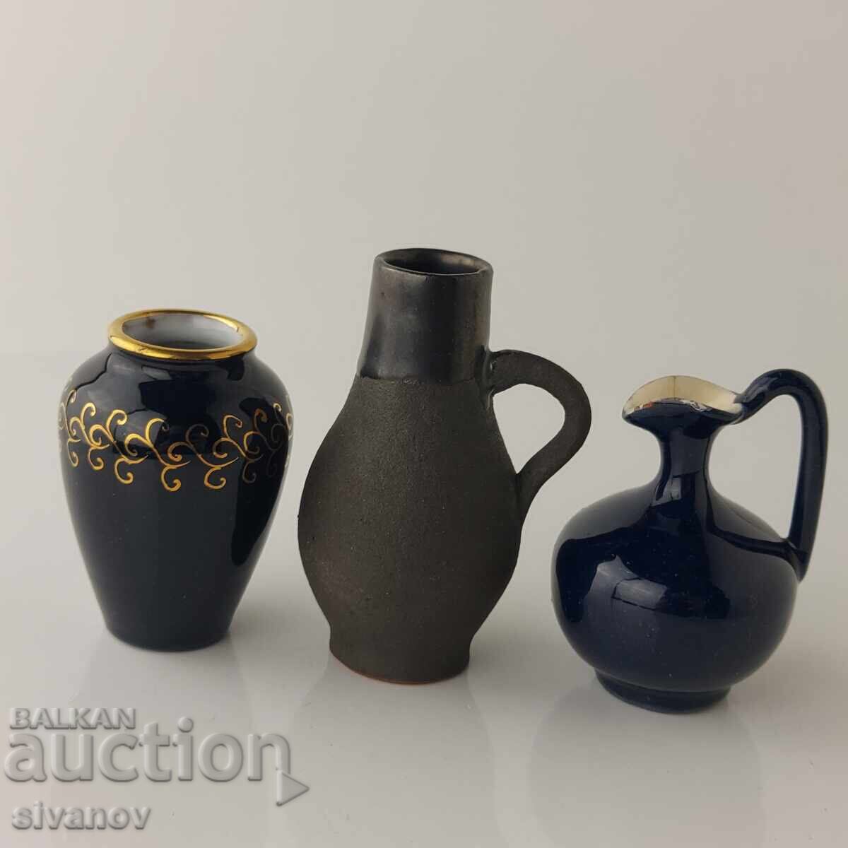 Παρτίδα από 3 ενδιαφέροντα παλιά μικροσκοπικά βάζα 6 έως 8εκ #5852