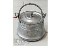 Cazan cositorit cu capac, vas de cupru, cană de bunică, vas de cupru