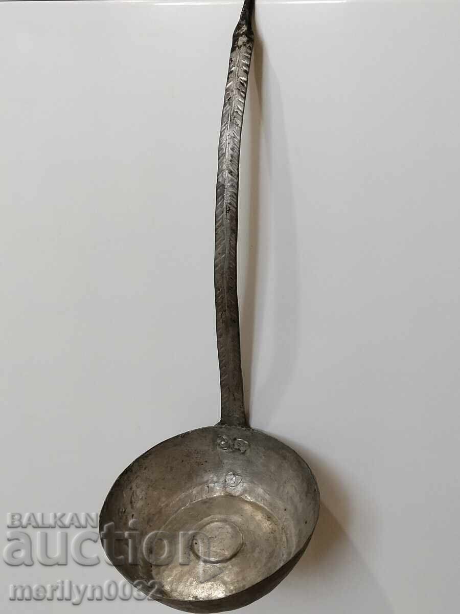 Стар меден черпак, тиган, бакър, меден съд, ямак