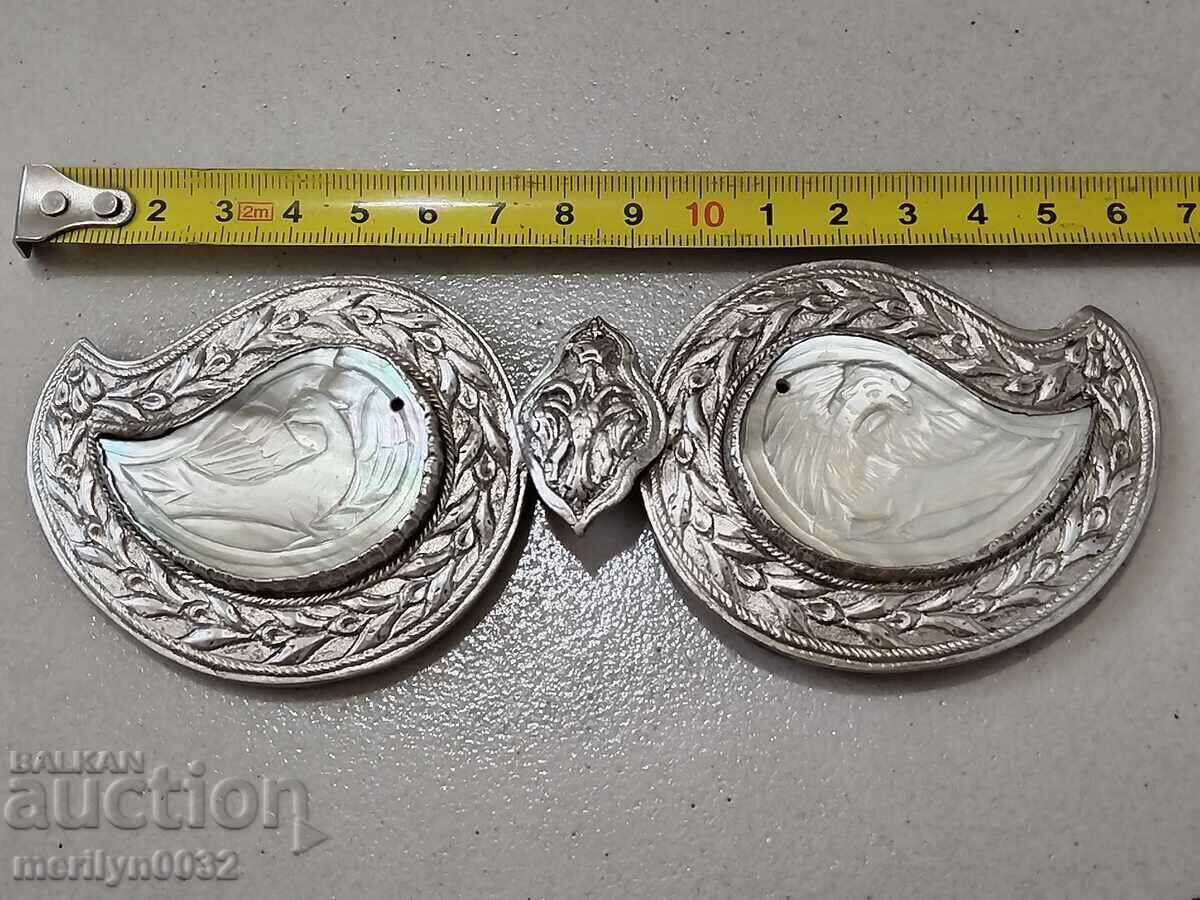 Auction  Revival silver buckles without belt, mother-of-pearl, silver buckle