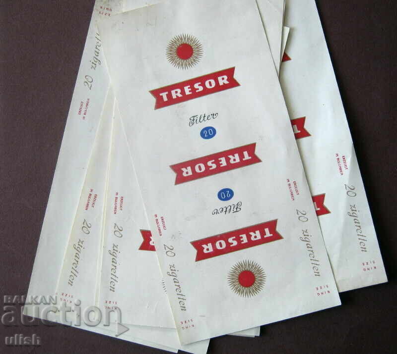 6 бр. неизползвани етикети за цигари Tresor за износ 6 бр. неизползвани етикети за цигари Tresor за износ