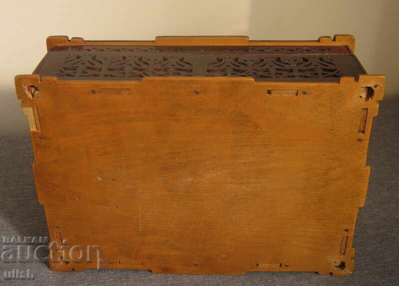 Artă din lemn Tramp, cutie cosmetică veche, oglindă - 5