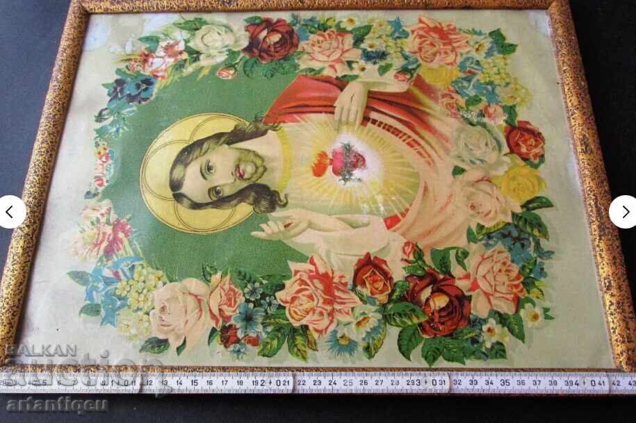 Αρχαία λιθογραφία σε χαρτί, εικόνα του Κυρίου Ιησού Χριστού - 5