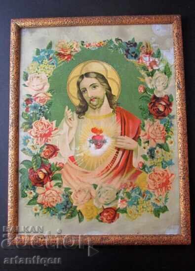 Αρχαία λιθογραφία σε χαρτί, εικόνα του Κυρίου Ιησού Χριστού