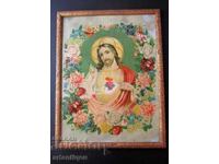 Icoană litografiată pe hârtie antică a Domnului Iisus Hristos