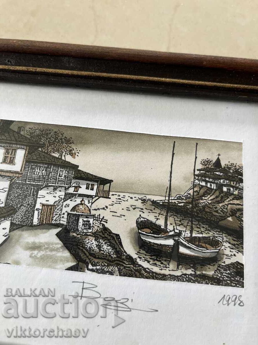 Δημοπρασία Μικρός πίνακας - "Νεσέμπαρ" χαρακτικό 1998 έτους Μπόγκι Δημοπρασία Μικρός πίνακας - "Νεσέμπαρ" χαρακτικό 1998 έτους Μπόγκι