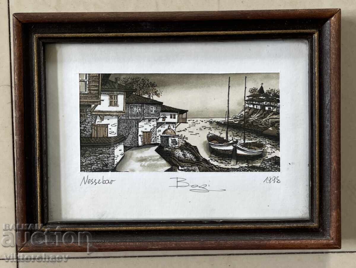 Μικρός πίνακας - "Νεσέμπαρ" χαρακτικό 1998 έτους Μπόγκι Μικρός πίνακας - "Νεσέμπαρ" χαρακτικό 1998 έτους Μπόγκι