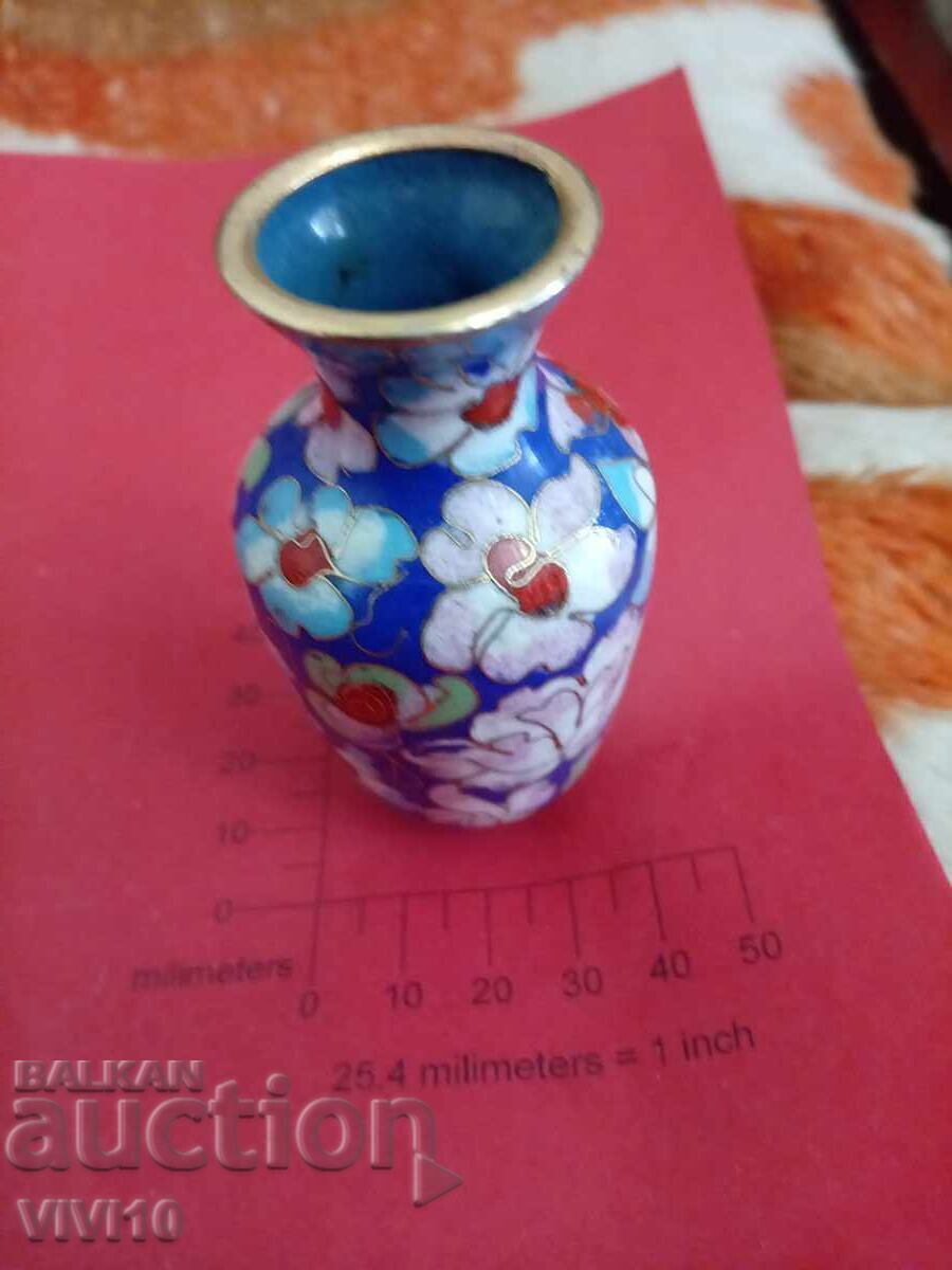 Παλιά βάζο με σμάλτο, cloisonné 9cm