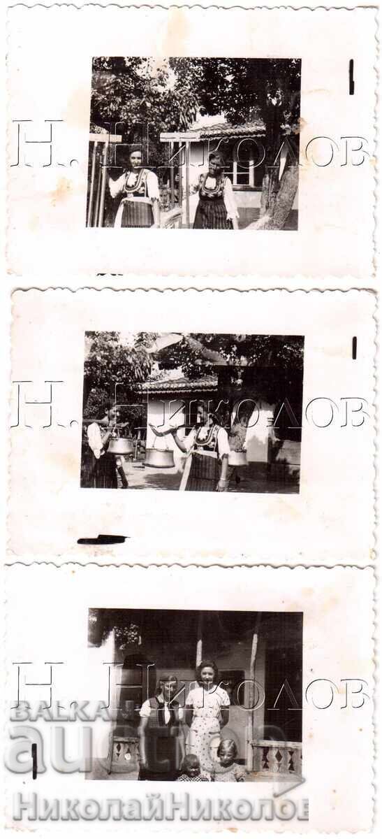 LOT of 3 small old photos of women in folk costumes D888