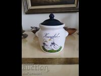 Recipient ceramic pentru depozitarea usturoiului, cepei, ierburilor, porțelan