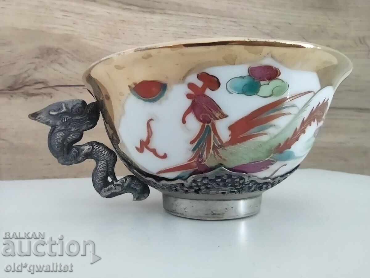 Ceașcă de cafea și ceai argintată, argint și porțelan, ștampile cu preț 497.00 BGN | € 254.11