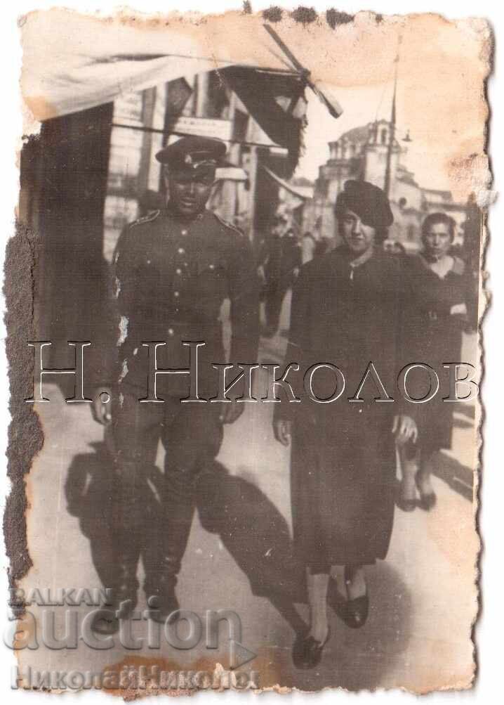 Small Old Photo Sofia Walk Military Man With Wife D901 Small Old Photo Sofia Walk Military Man With Wife D901