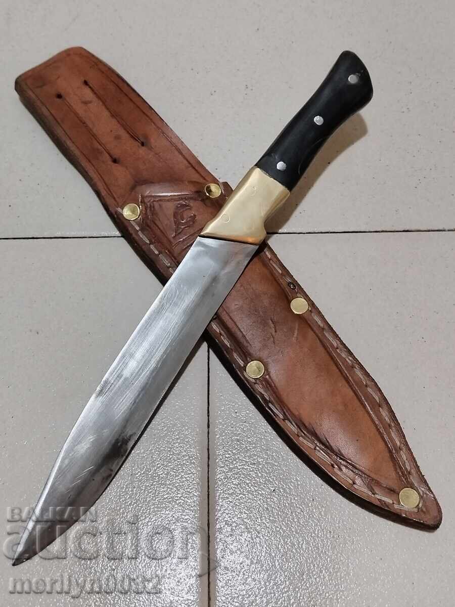 Auction  Hunting knife with sheath, day/night handle, deer and buffalo horn