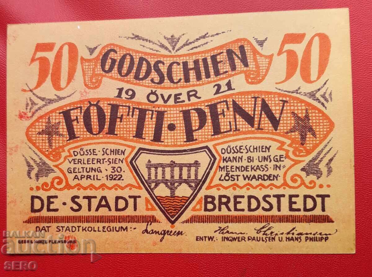 Banknote - Germany - Schleswig-Holstein - Bredstedt - 50 Pfennig 1921 with price 2.50 BGN | € 1.28 Banknote - Germany - Schleswig-Holstein - Bredstedt - 50 Pfennig 1921 with price 2.50 BGN | € 1.28