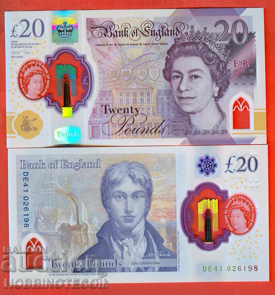 АНГЛИЯ GRЕAND BRITAIN 20 Паунда issue 2020 НОВА UNC ПОЛИМЕР