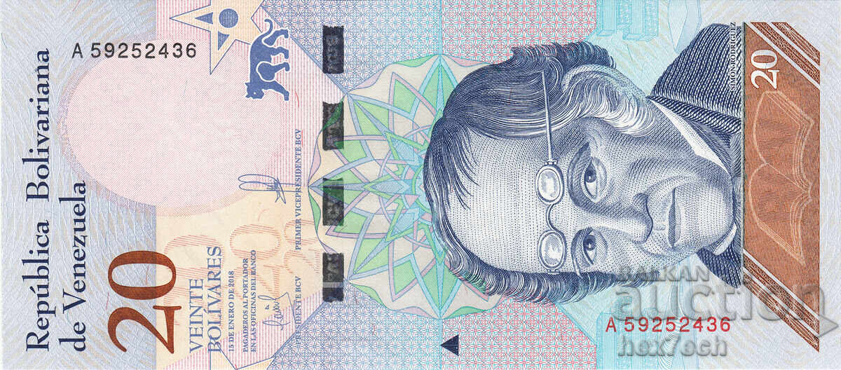 ❤️ ⭐ Venezuela 2018 20 Bolivar UNC new ⭐ ❤️ with price 1.19 BGN | € 0.61