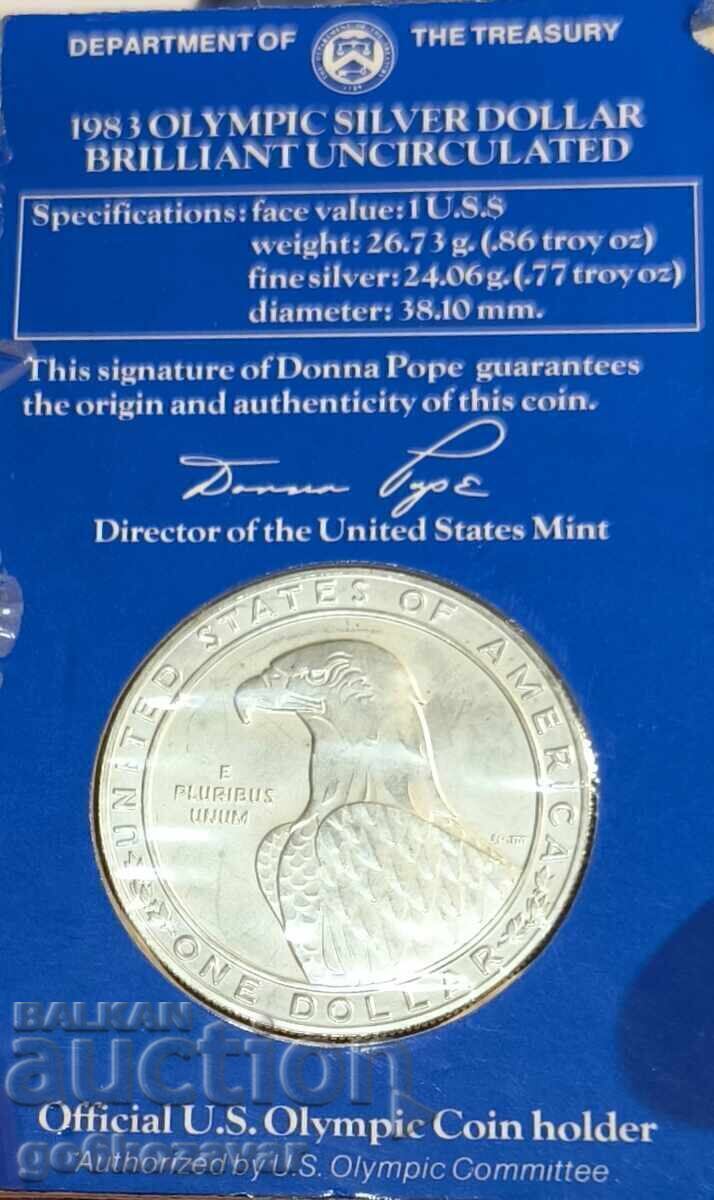 Сащ 1 Долар 1983г Сребро Юбилейни UNC Сащ 1 Долар 1983г Сребро Юбилейни UNC