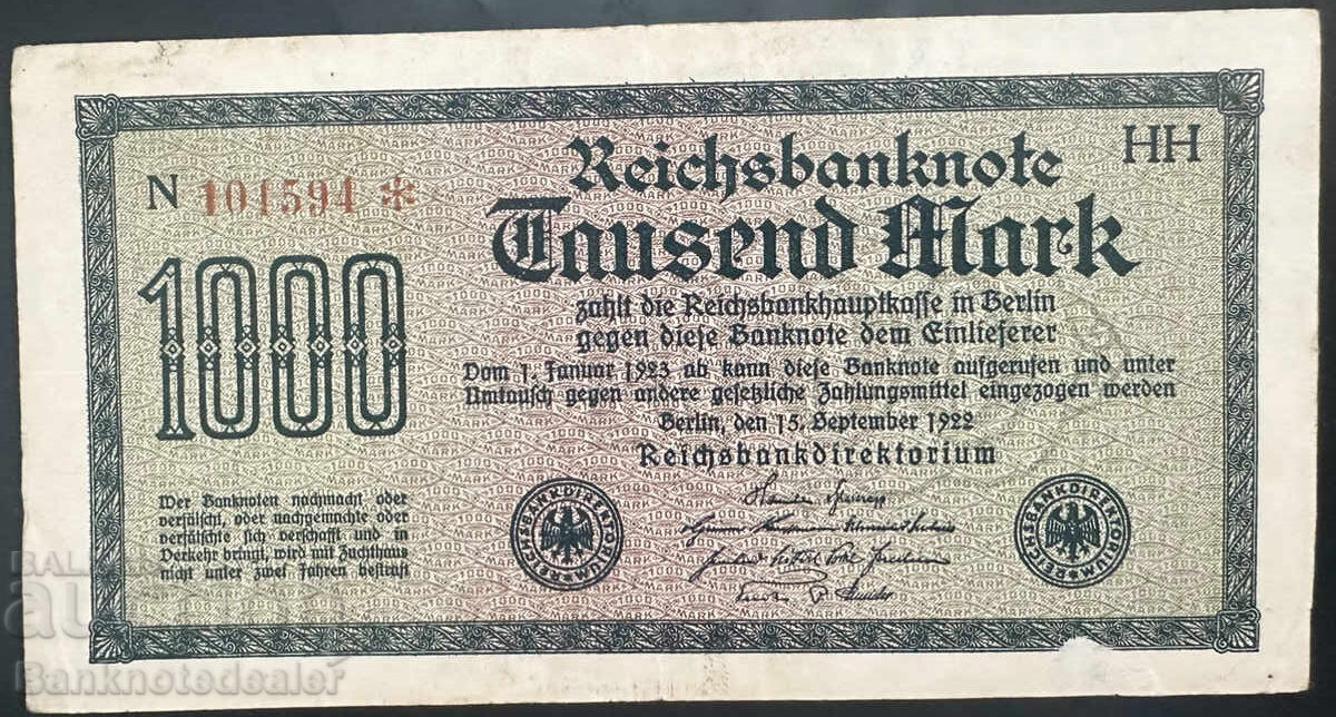 Germany 1000 Mark 1922 Pick 76 Ref 1594
