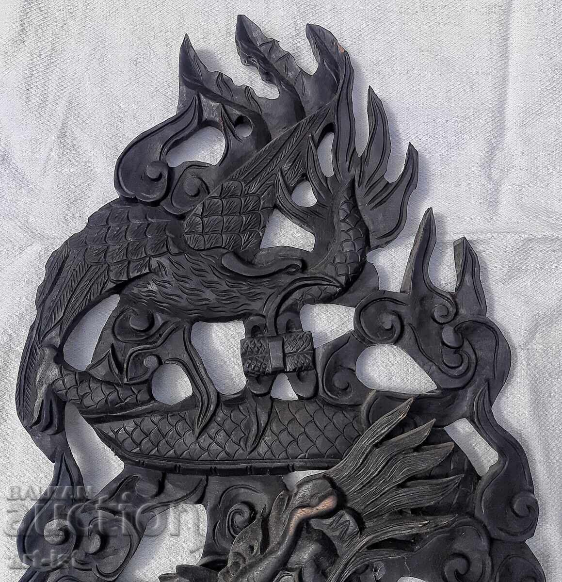 Аукцион Много красива дърворезба с Китайски дракон ,птица Феникс.