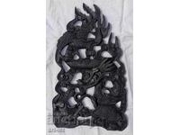 Foarte frumoasă sculptură în lemn cu dragon chinezesc, pasăre Phoenix