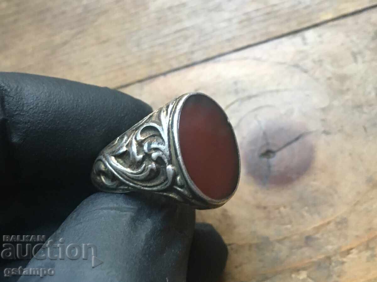 Παλιό Ασημένιο Δαχτυλίδι / Καρνεόλιο - 6