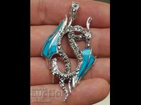 PENTANTIV ARGINT DRAGON CU TURCOAZ ȘI MARCASITE