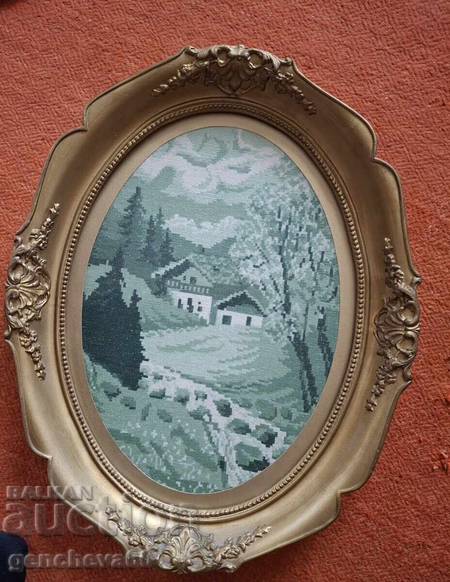 Large tapestry, "Landscape" in a beautiful wooden frame - 6